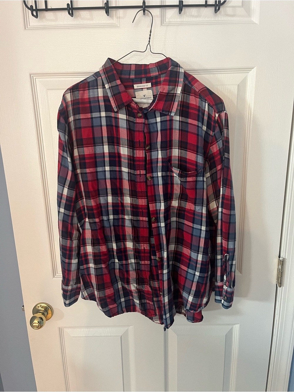 American eagle flannel Red Plaid Button-Up Shirt